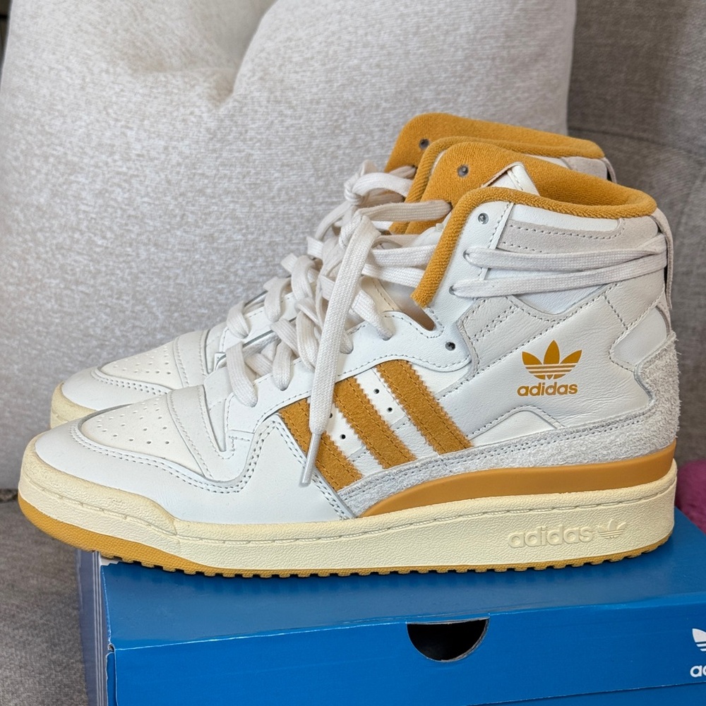 Adidas White and Gold High-Top Sneakers